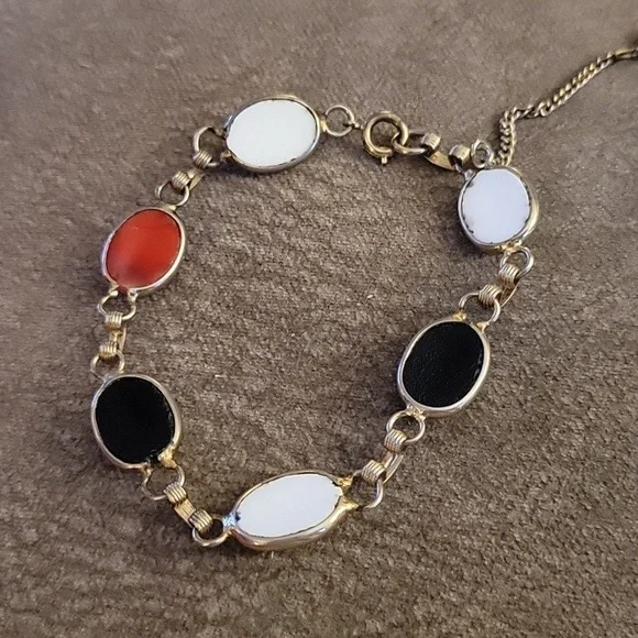 WEISS Antique Venetian Glass Cabochon Chain Bracelet Screw-on Earrings Set - Picture 4 of 7